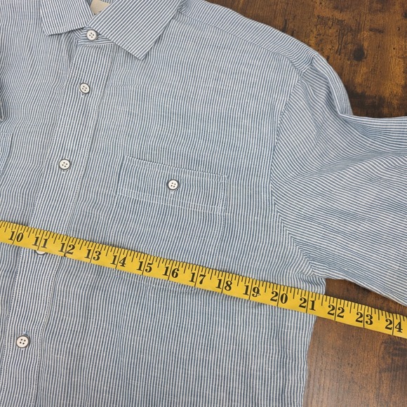 Johnnie-O Long Sleeve Button Up Utility Work Shirt Blue Striped Linen Blend Sz M - Picture 6 of 8